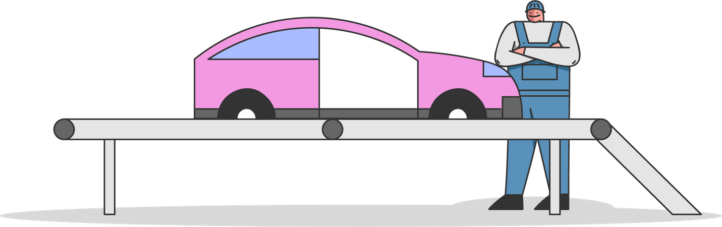 Car factor manufacturing conveyor belt  Illustration