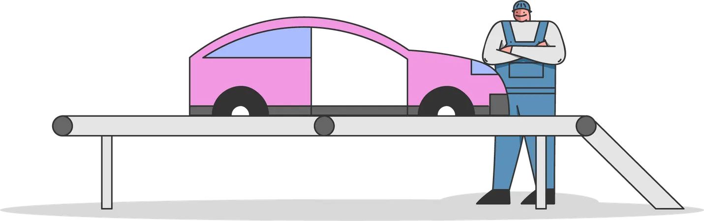 Car factor manufacturing conveyor belt  Illustration