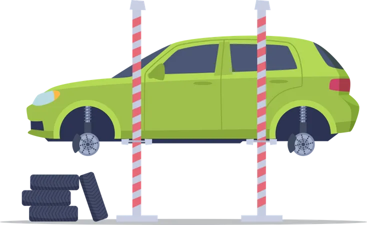 Car getting lifted for service  Illustration