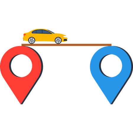 ある場所から別の場所へ移動する車  イラスト