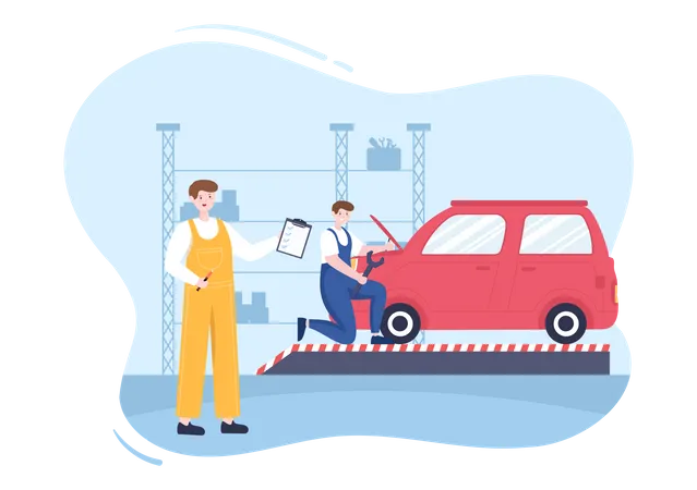 Car Inspection process Illustration