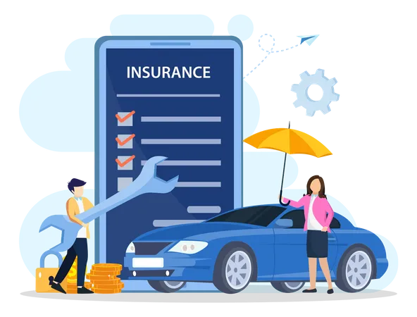 Car Insurance Policy Form With Umbrella Insurance Agent Protection Damage Or Collision Vector Illustration