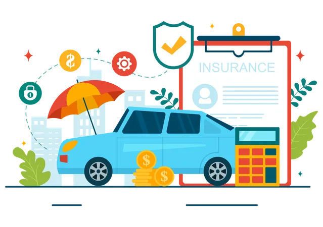 Car Insurance Vector Illustration For Protection For Vehicle Damage And Emergency Risks With Form Document And Cars In Flat Cartoon Background 일러스트레이션