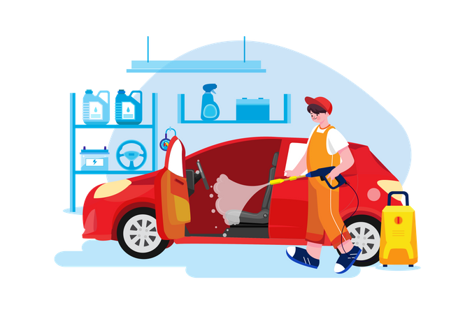 Car interior washing Illustration