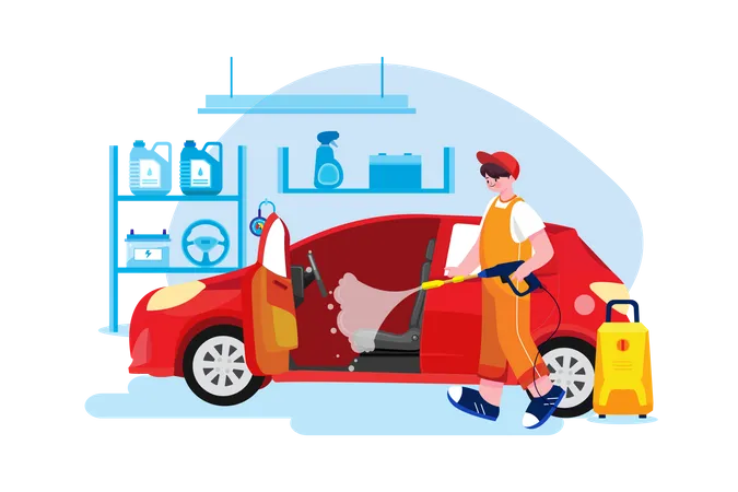 Car interior washing Illustration