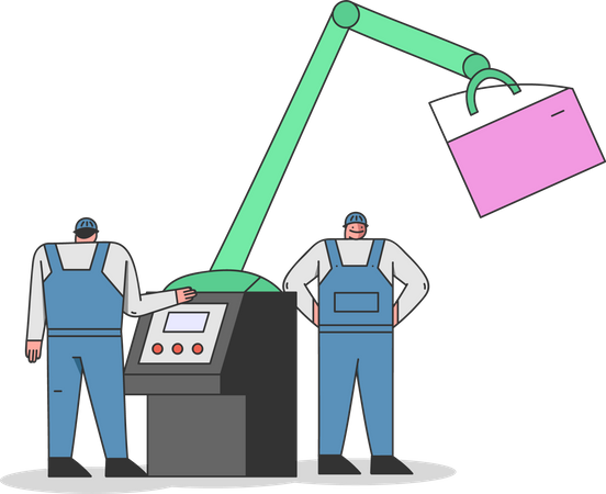 Car manufacturing robot with car door  Illustration