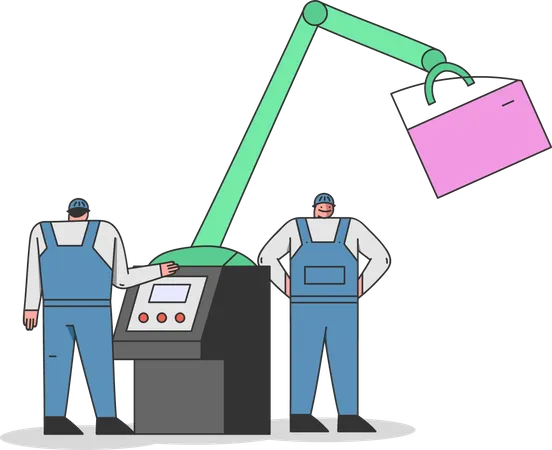 Car manufacturing robot with car door  Illustration