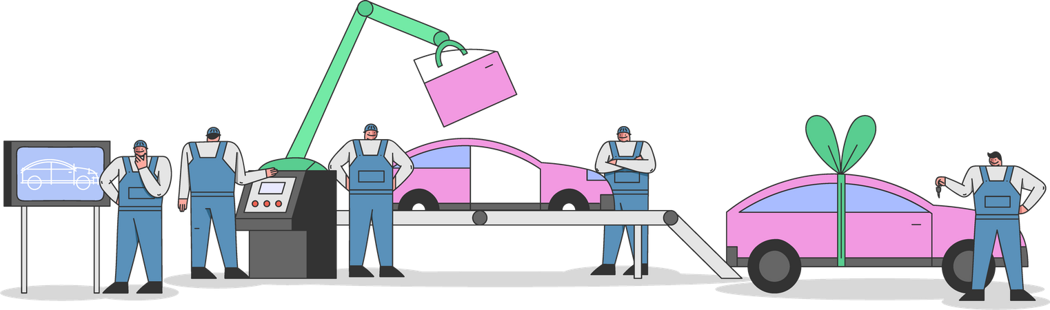 Car manufacturing unit and working staff  Illustration