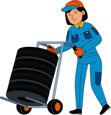 Car mechanic delivering tire  Illustration