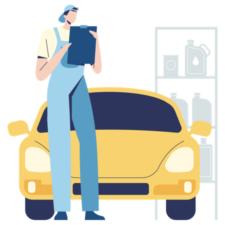 Car mechanic repairing car  Illustration