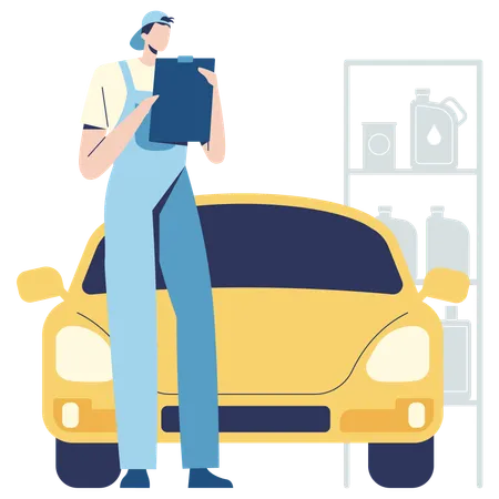 Car mechanic repairing car  Illustration