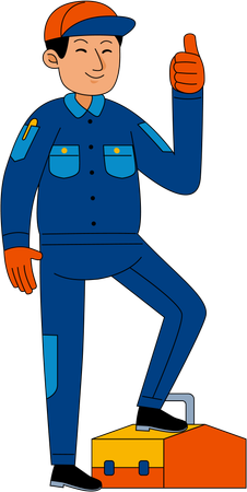 Car Mechanic standing with tool box  Illustration