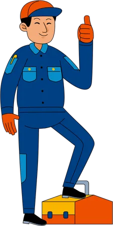 Car Mechanic standing with tool box  Illustration