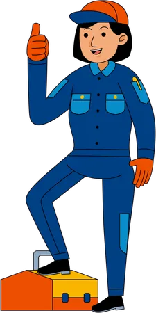 Car Mechanic standing with tool box  Illustration
