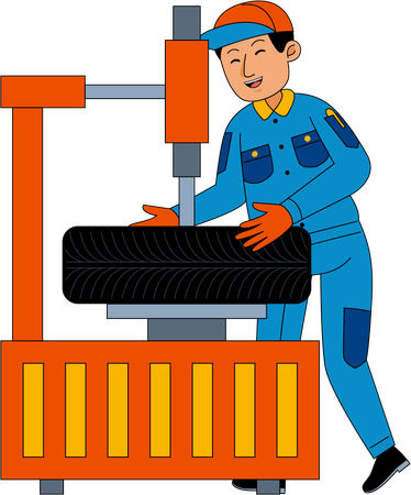 Car Mechanic working with tire  Illustration