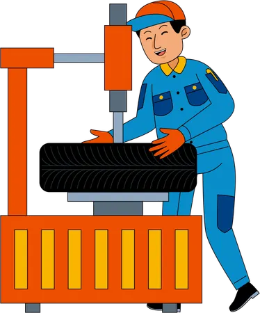 Car Mechanic working with tire  Illustration