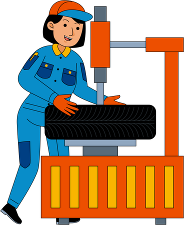 Car Mechanic working with tire  Illustration