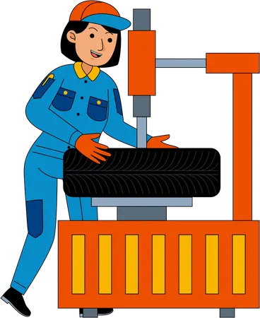 Car Mechanic working with tire  Illustration