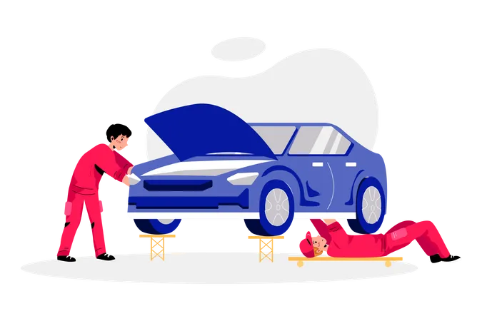 Car mechanics Repairing car  Illustration