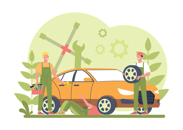 Car mechanics Repairing car  Illustration