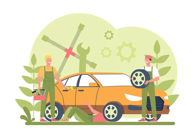 Car mechanics Repairing car  Illustration