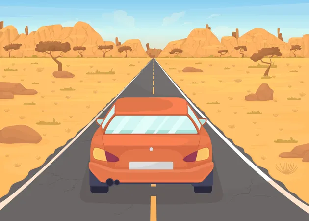 Car on desert road  Illustration