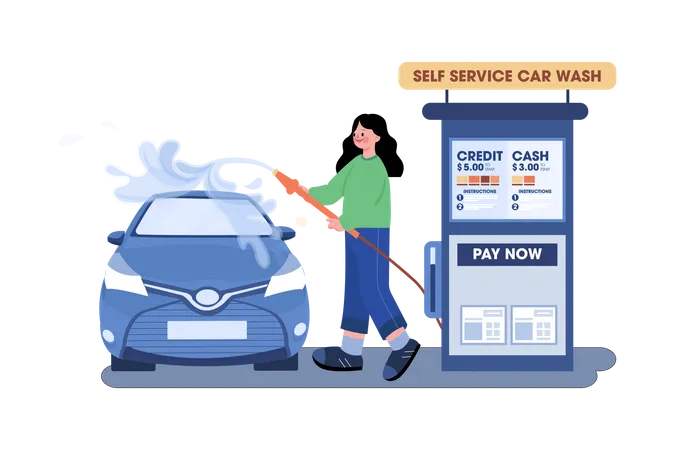 Car owner cleaning car  Illustration