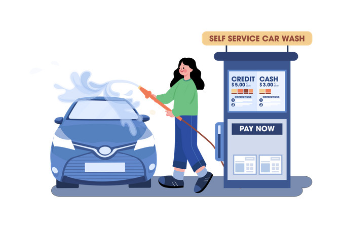 Car owner cleaning car  Illustration