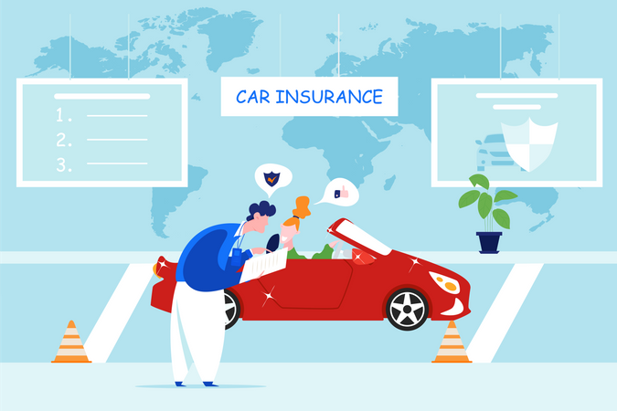 Car owner preparing for car insurance  Illustration