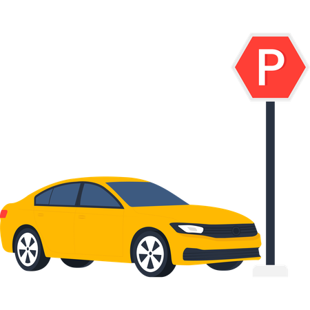 Car parked beside parking sign  Illustration