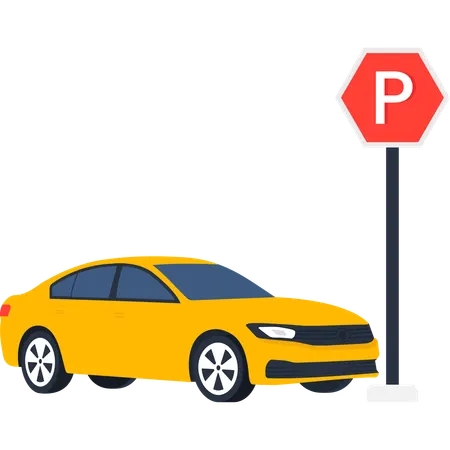 Car parked beside parking sign  Illustration