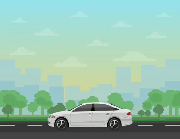 Car parked in road  Illustration