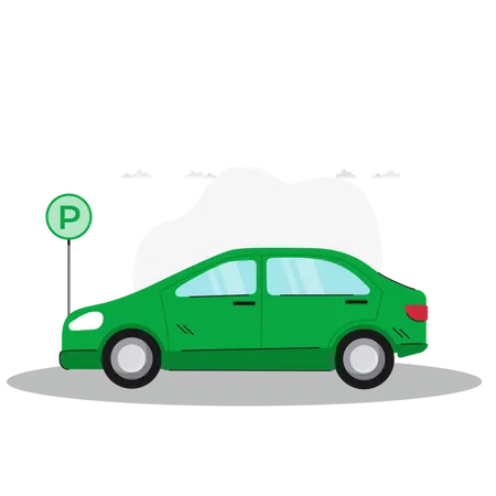 Car parked near parking sign  Illustration