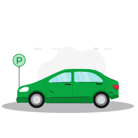 Car parked near parking sign  Illustration