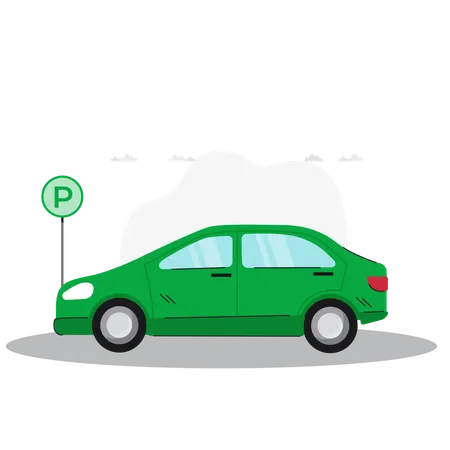 Car parked near parking sign  Illustration