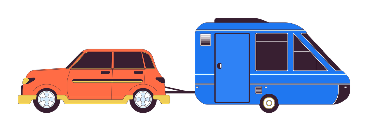 Car pulling trailer  Illustration