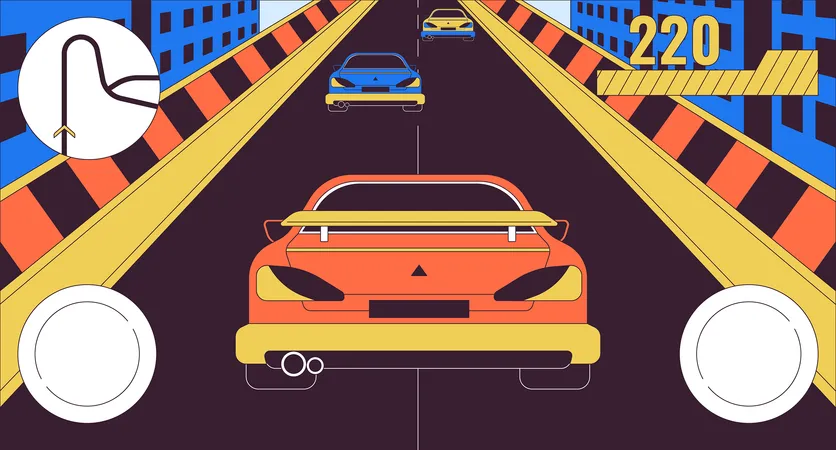 Car Racing Simulator Game 2 D Linear Illustration Concept Videogame Controlling Interface Cartoon Scene Background Computer Game Development Metaphor Abstract Flat Vector Outline Graphic Illustration