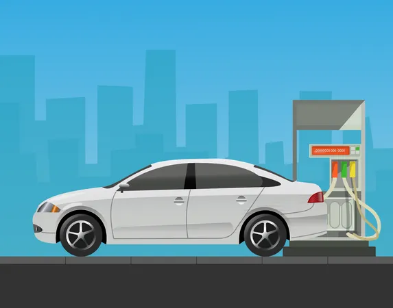 Car refueling at petrol pump Illustration