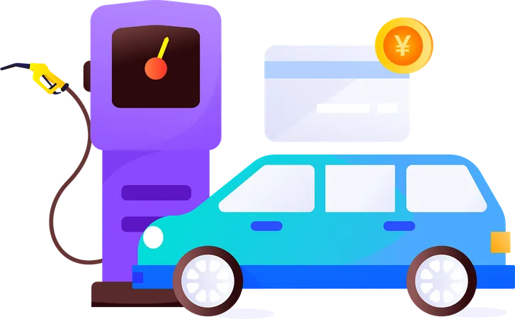 Car refueling at petrol station through card payment  Illustration