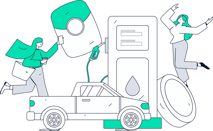 ガソリンスタンドでの車の給油手順  イラスト