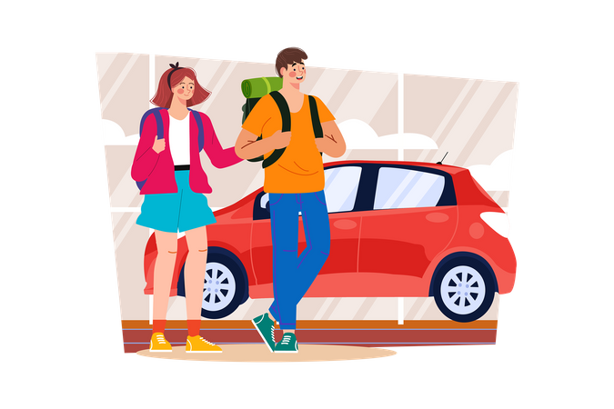 Car rental agent providing vehicles for tourists to explore on holiday Illustration