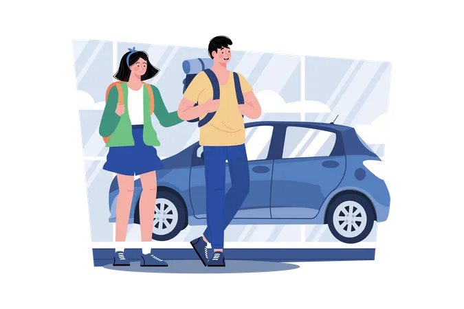 Car rental agent providing vehicles for tourists to explore on holiday Illustration