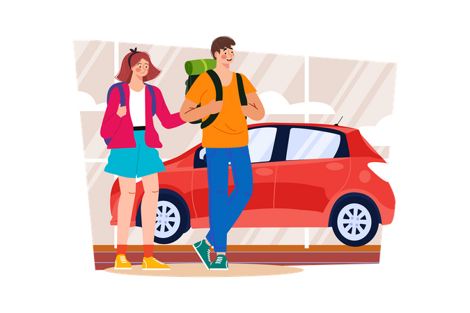 Car rental agent providing vehicles for tourists to explore on holiday  Illustration