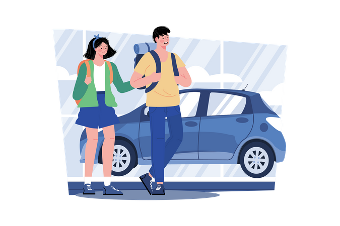 Car rental agent providing vehicles for tourists to explore on holiday  Illustration