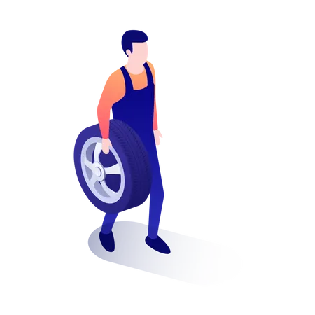 Car repairman with tire  Illustration