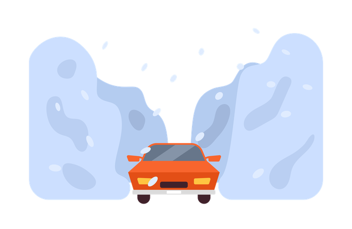 Car running in heavy snowstorm  Illustration
