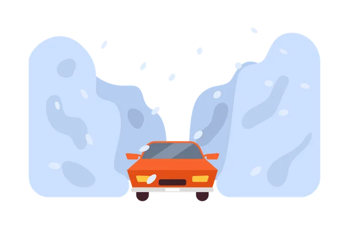 Blizzard Flat Concept Vector Spot Illustration Car Running Away From Heavy Snowstorm 2 D Cartoon Scene On White For Web UI Design Nature Disaster Isolated Editable Creative Image イラスト
