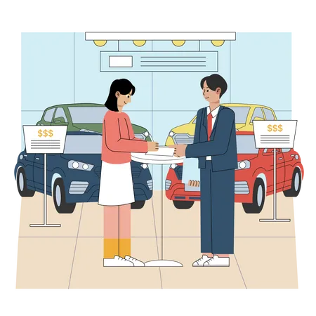 Car salesman discussing with customer  Illustration