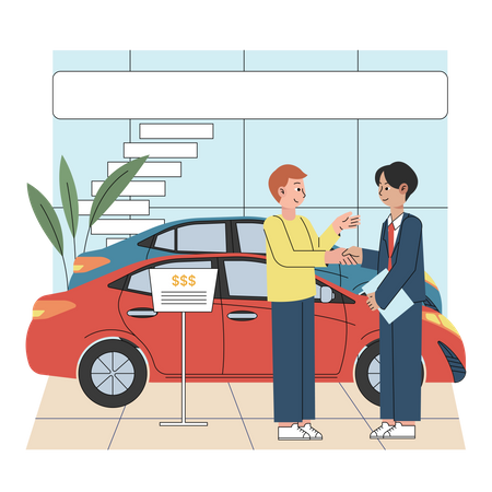 Car salesman finalizing car deal  Illustration