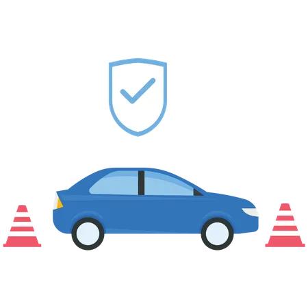 Car shield protection and traffic cone for car insurance  Illustration